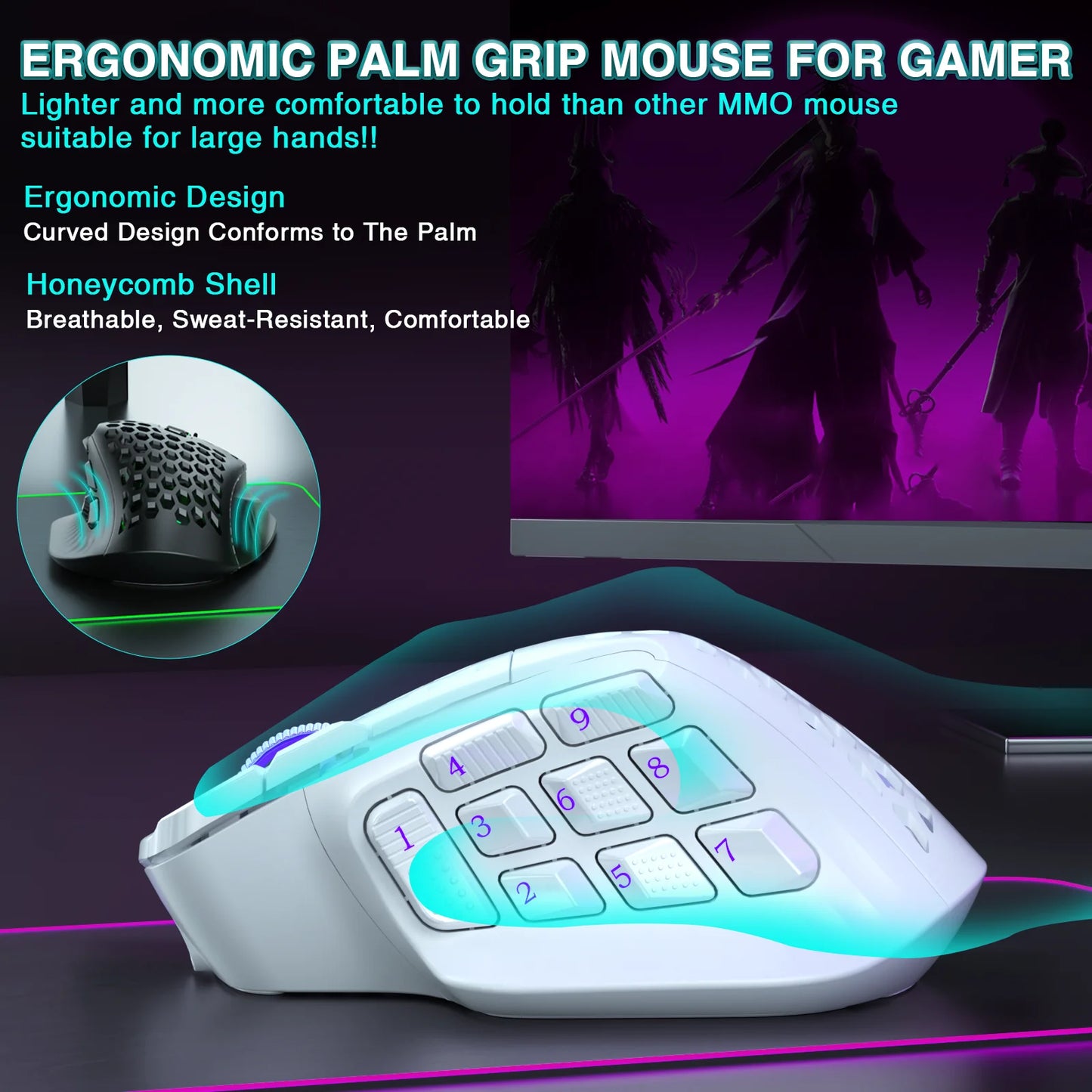 Souris Gaming MMO sans Fil – 16 Boutons Programmables | 24000 DPI RGB