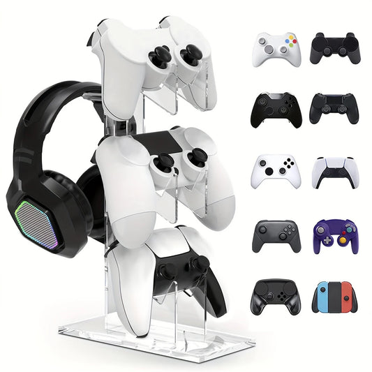 Support de Manettes & Casque 3 Niveaux – Compatible PS5, PS4, Xbox, Switch – Acrylique Transparent