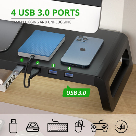 Support de Moniteur Ergonomique avec Rangement & Hub USB 3.0