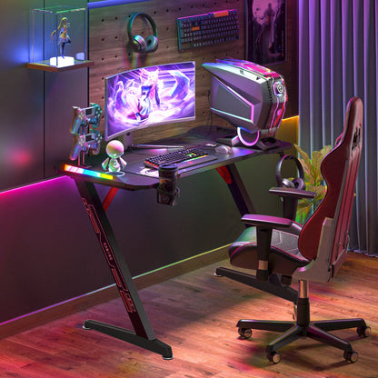 Bureau Gaming RGB 140 cm – LED Dynamiques, Plateau XXL, Pieds Métal Robustes