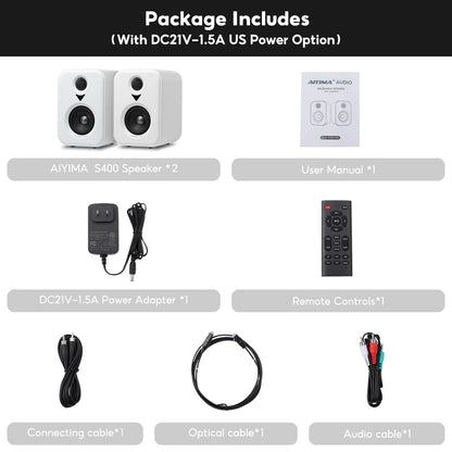AIYIMA S400 – Enceintes de Bibliothèque Audio Actives | Studio HiFi 50W × 2 avec Bluetooth & USB DAC