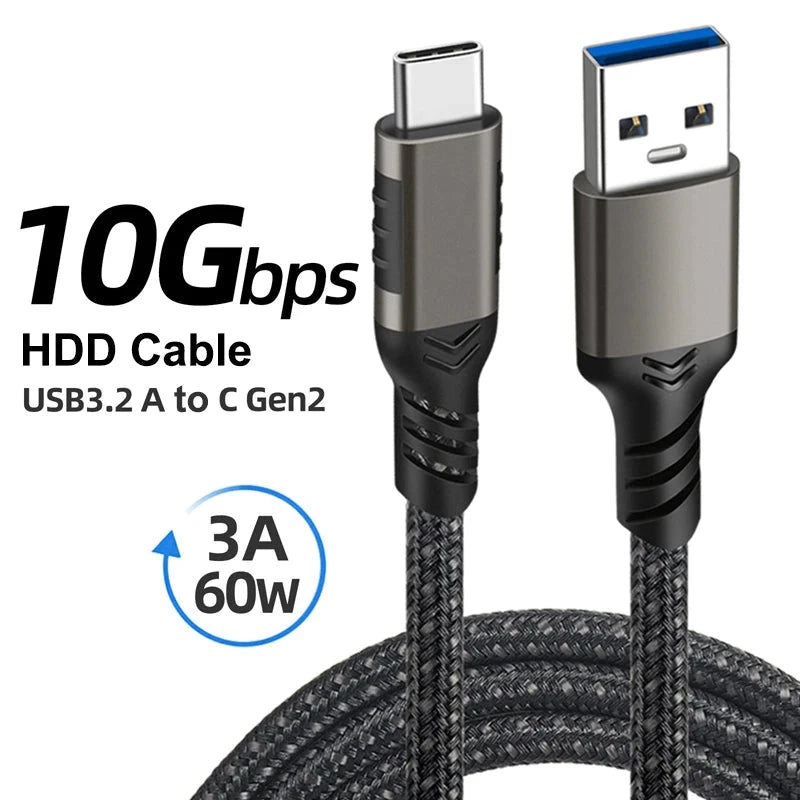 Câble USB 3.2 Gen2 A vers USB-C – 10 Gbps, Charge Rapide 60W, Nylon Tressé