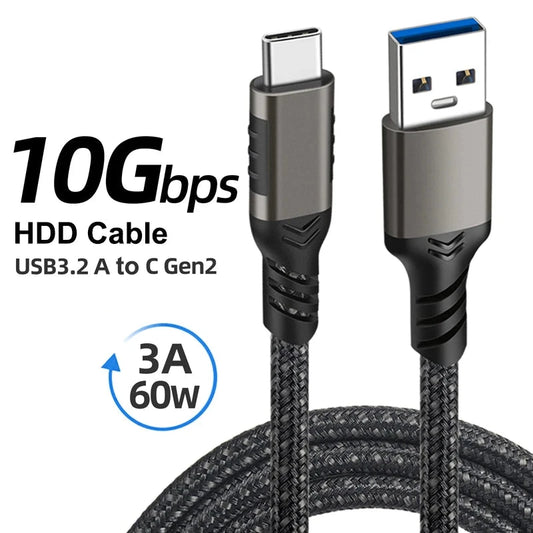 Câble USB 3.2 Gen2 A vers USB-C – 10 Gbps, Charge Rapide 60W, Nylon Tressé
