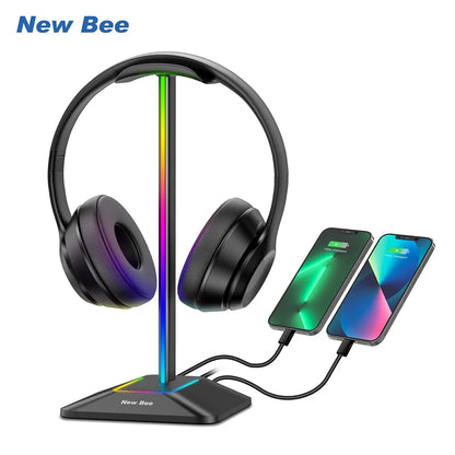 Support Casque Gaming RGB New Bee Z8 – Base Antidérapante + 2 Ports USB