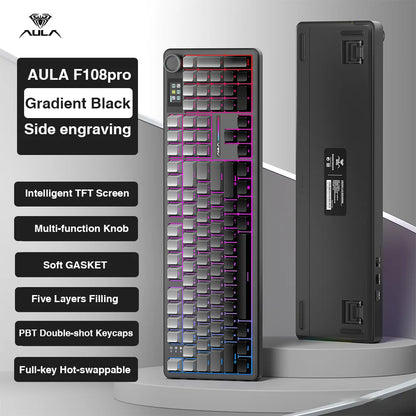 Clavier Mécanique AULA F108 Pro – Sans Fil Bluetooth, Écran TFT Intelligent, Hot-Swap, RGB