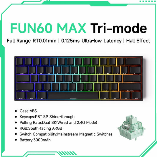 Clavier Gaming Monsgeek FUN60 Pro & MAX – Switchs Magnétiques, 60% Compact, 8K Polling Rate, ARGB