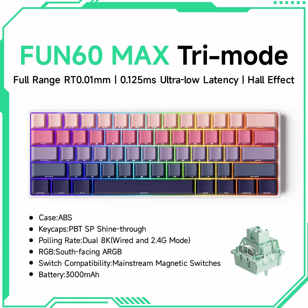 Clavier Gaming Monsgeek FUN60 Pro & MAX – Switchs Magnétiques, 60% Compact, 8K Polling Rate, ARGB