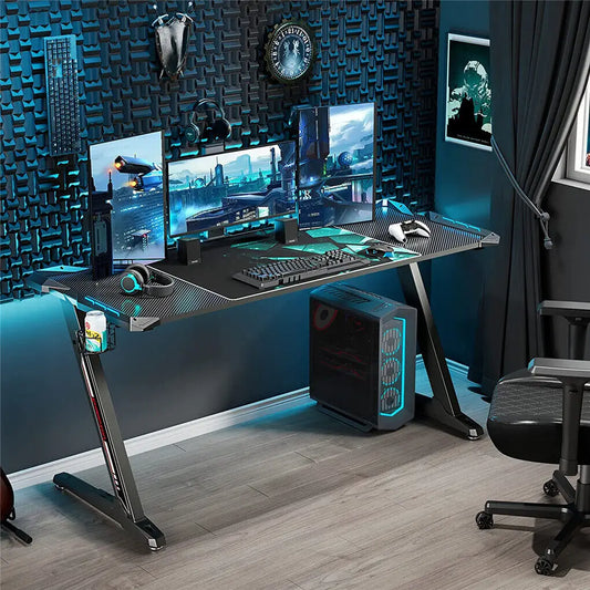Bureau Gaming RGB 140 cm – LED Dynamiques, Plateau XXL, Pieds Métal Robustes
