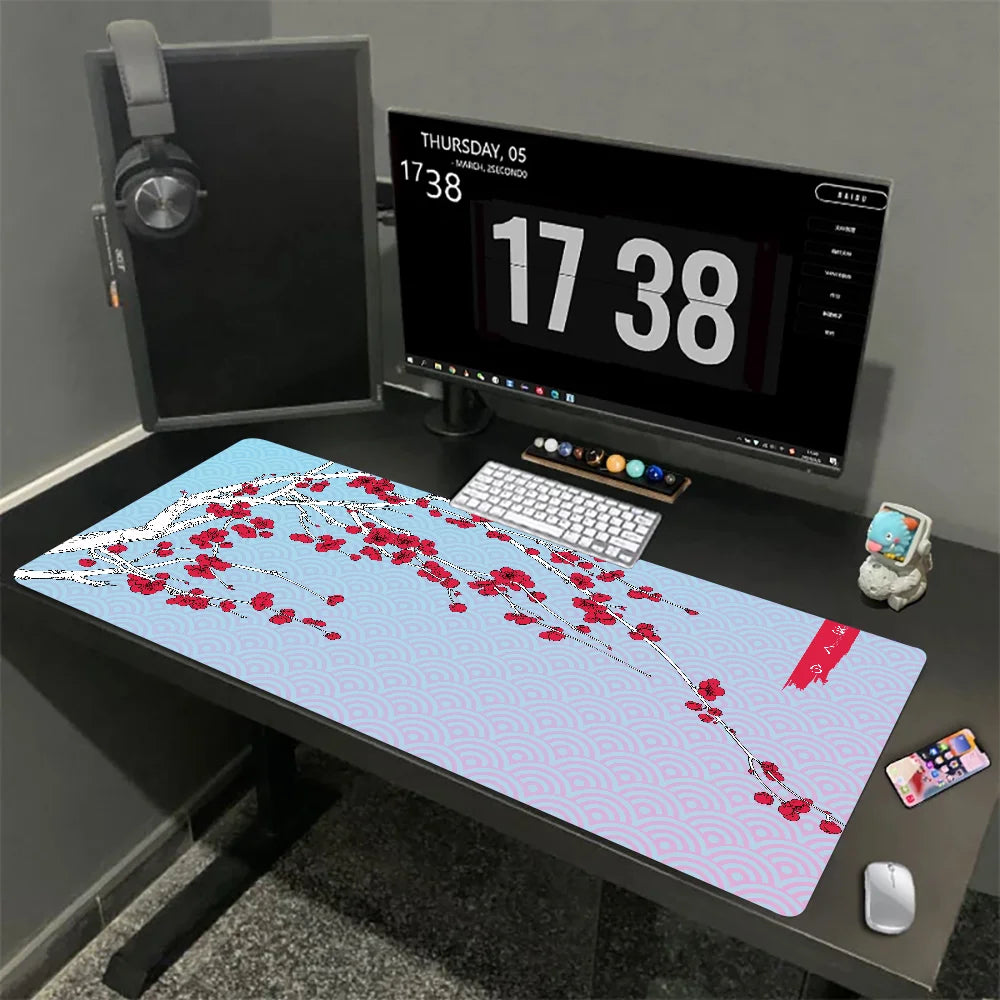 Tapis de souris XXL Sakura Japonais – Gaming & Bureau | Antidérapant | Design Fleurs de Cerisier