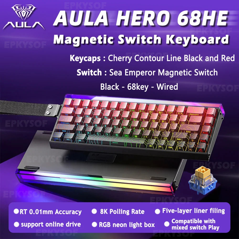 Clavier Gaming AULA HERO 68HE – Switch Magnétique, 68 Touches, RGB, 8K Polling Rate – Filaire Esport