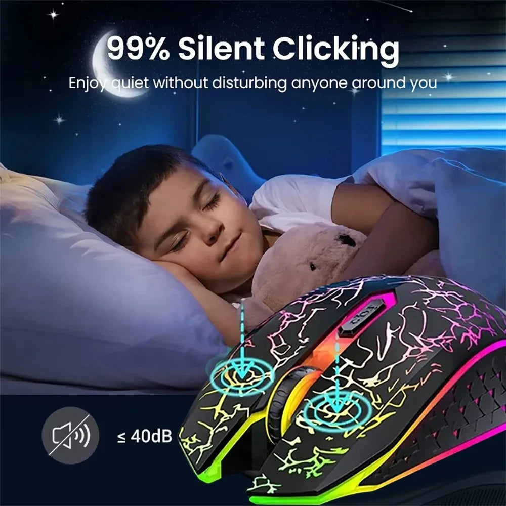 Souris Gamer Sans Fil RGB – 2.4G + Bluetooth | Rechargeable Type-C | 1600 DPI | PC & Mac