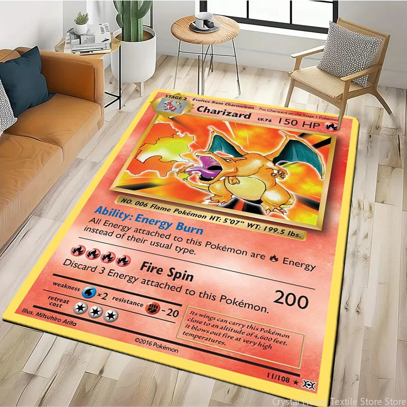 Tapis Pokémon Carte Géante – Pikachu & Dracaufeu | Décor Salon & Chambre | Antidérapant
