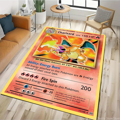 Tapis Pokémon Carte Géante – Pikachu & Dracaufeu | Décor Salon & Chambre | Antidérapant