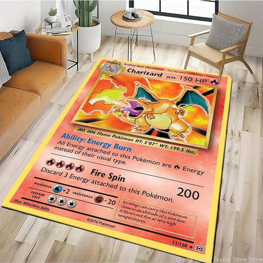 Tapis Pokémon Carte Géante – Pikachu & Dracaufeu | Décor Salon & Chambre | Antidérapant