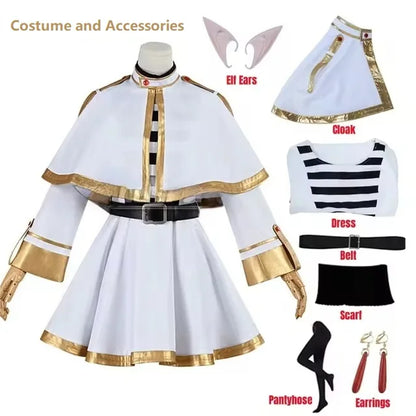 Cosplay Sousou No Frieren – Costume Complet avec Perruque, Accessoires et Oreilles d’Elfe