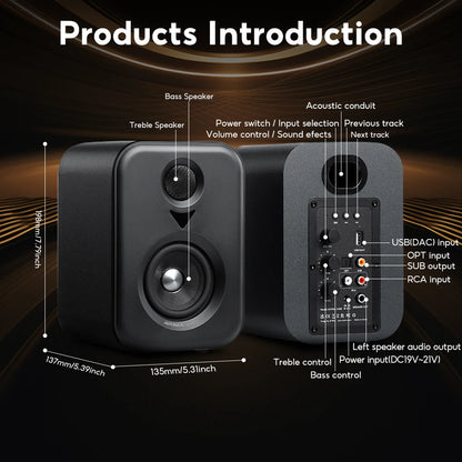 AIYIMA S400 – Enceintes de Bibliothèque Audio Actives | Studio HiFi 50W × 2 avec Bluetooth & USB DAC