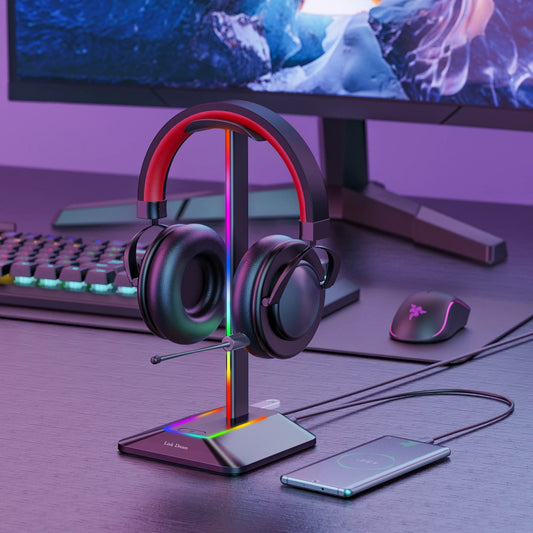 Support Casque Gaming RGB New Bee Z8 – Base Antidérapante + 2 Ports USB
