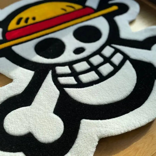 Tapis de sol en peluche One Piece – Logo Jolly Roger Luffy – Déco Chambre Otaku