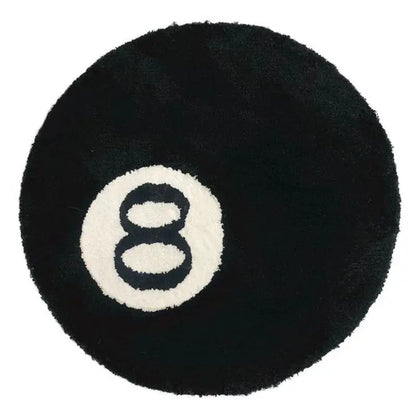 Tapis Rond Noir Billard – Design 8 Boules – Doux & Antidérapant pour Chambre ou Salon