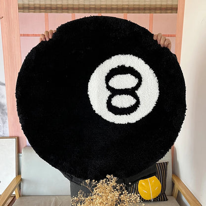 Tapis Rond Noir Billard – Design 8 Boules – Doux & Antidérapant pour Chambre ou Salon