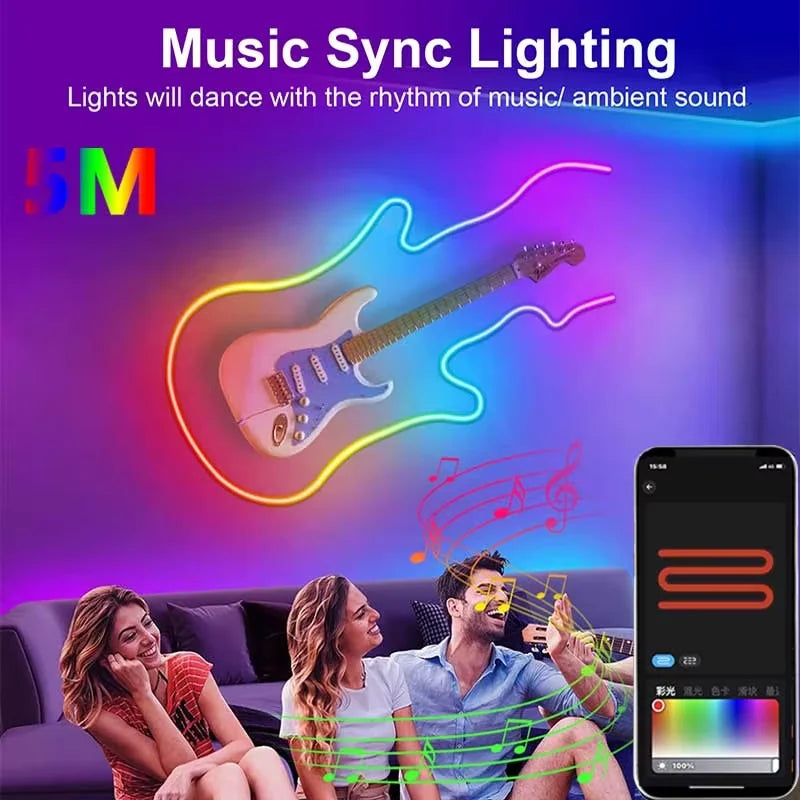 Bande Lumineuse Néon LED RGBIC – Éclairage Décoratif Connecté avec Application & Télécommande (1 à 5m)