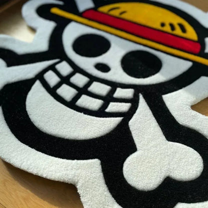 Tapis de sol en peluche One Piece – Logo Jolly Roger Luffy – Déco Chambre Otaku
