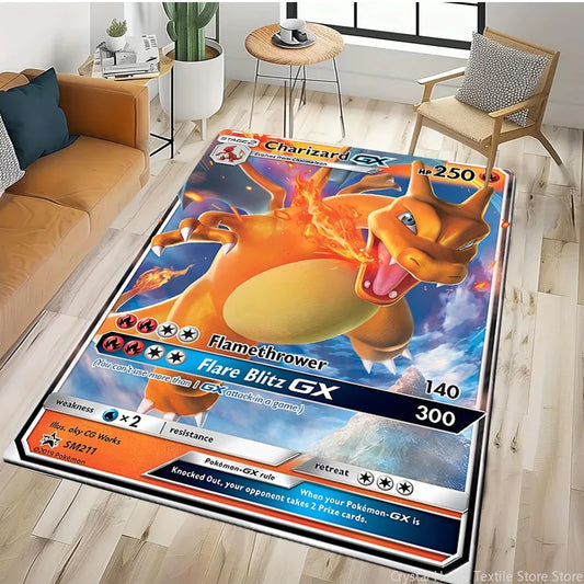 Tapis Pokémon Carte Géante – Pikachu & Dracaufeu | Décor Salon & Chambre | Antidérapant