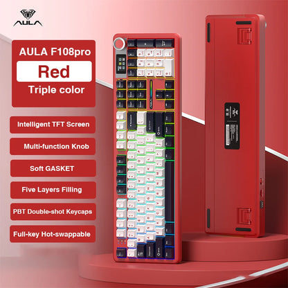 Clavier Mécanique AULA F108 Pro – Sans Fil Bluetooth, Écran TFT Intelligent, Hot-Swap, RGB