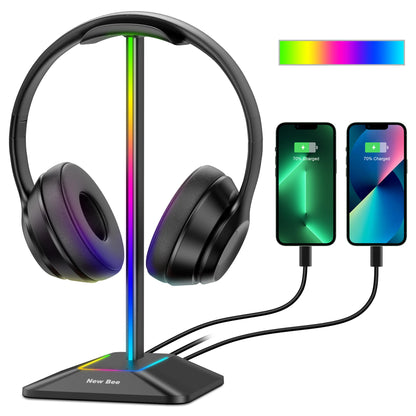Support Casque Gaming RGB New Bee Z8 – Base Antidérapante + 2 Ports USB