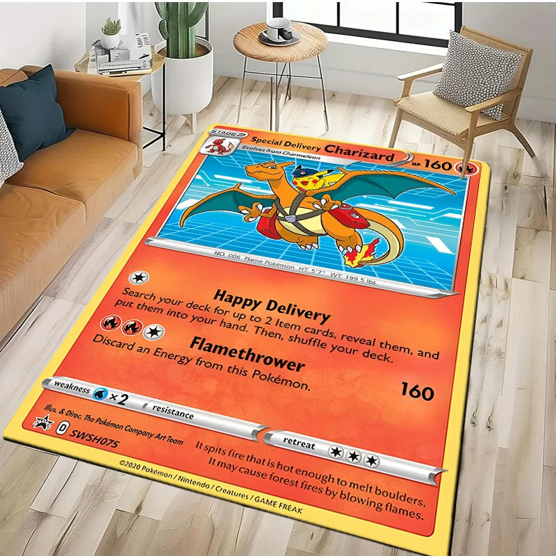 Tapis Pokémon Carte Géante – Pikachu & Dracaufeu | Décor Salon & Chambre | Antidérapant