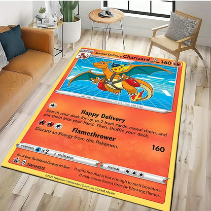 Tapis Pokémon Carte Géante – Pikachu & Dracaufeu | Décor Salon & Chambre | Antidérapant