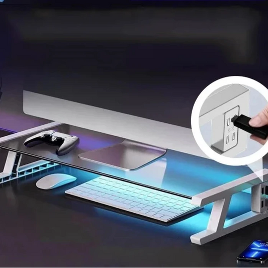Support de Moniteur avec Hub USB – Ergonomique, Charge Intégrée & Design Moderne