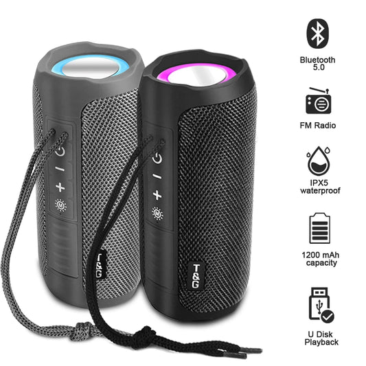 Enceinte Bluetooth Portable TG227 – Étanche IPX5, LED, Radio FM, Bass Boost, 1200 mAh