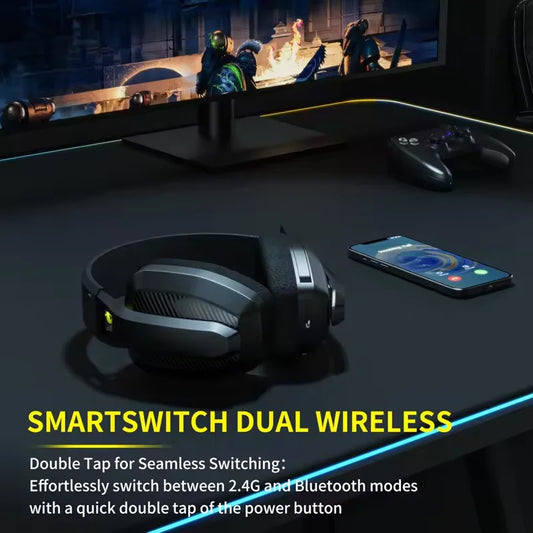BINNUNE Casque Gaming Sans Fil 2.4GHz & Bluetooth – Micro Intégré – PS5, PS4, PC, Mac