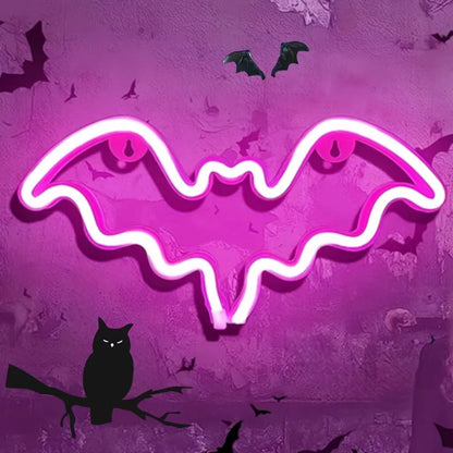🎃 Décoration Murale LED Néon Halloween – Chauve-Souris & Fantôme