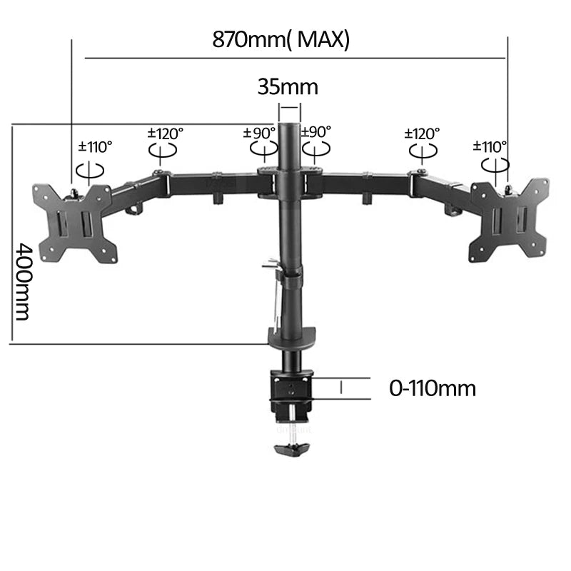 Support double écran ajustable – Fixation par serrage – Rotation à 360°