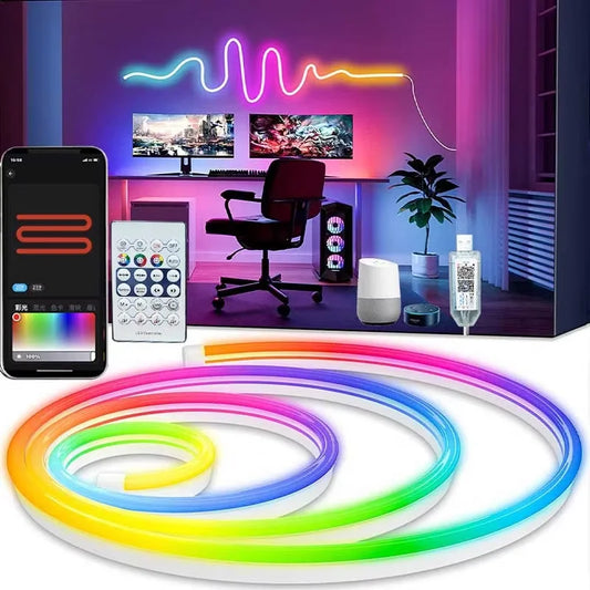 Bande Lumineuse Néon LED RGBIC – Éclairage Décoratif Connecté avec Application & Télécommande (1 à 5m)