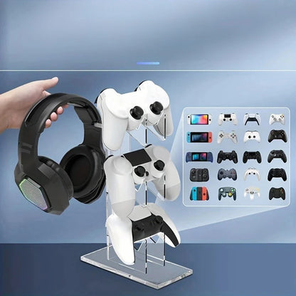 Support de Manettes & Casque 3 Niveaux – Compatible PS5, PS4, Xbox, Switch – Acrylique Transparent