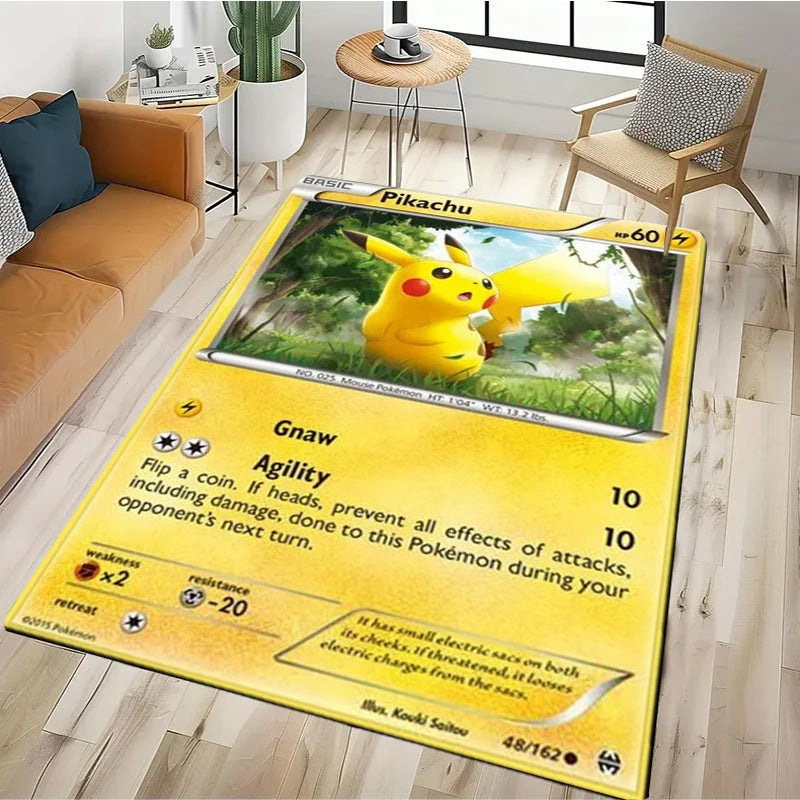 Tapis Pokémon Carte Géante – Pikachu & Dracaufeu | Décor Salon & Chambre | Antidérapant