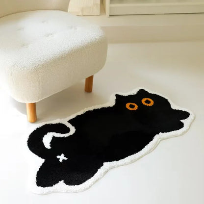Tapis de Sol Chat Noir – Design Mignon en Imitation Cachemire – Déco Chambre & Salle de Bain