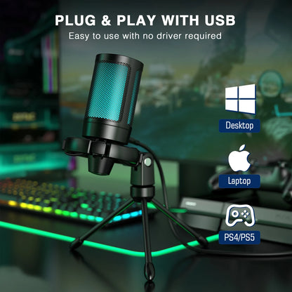 Microphone USB Gamer FIFINE AmpliGame A2 – Condensateur RGB | Tactile mute | Trépied inclus | PC, PS4/PS5
