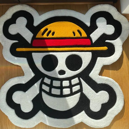 Tapis de sol en peluche One Piece – Logo Jolly Roger Luffy – Déco Chambre Otaku