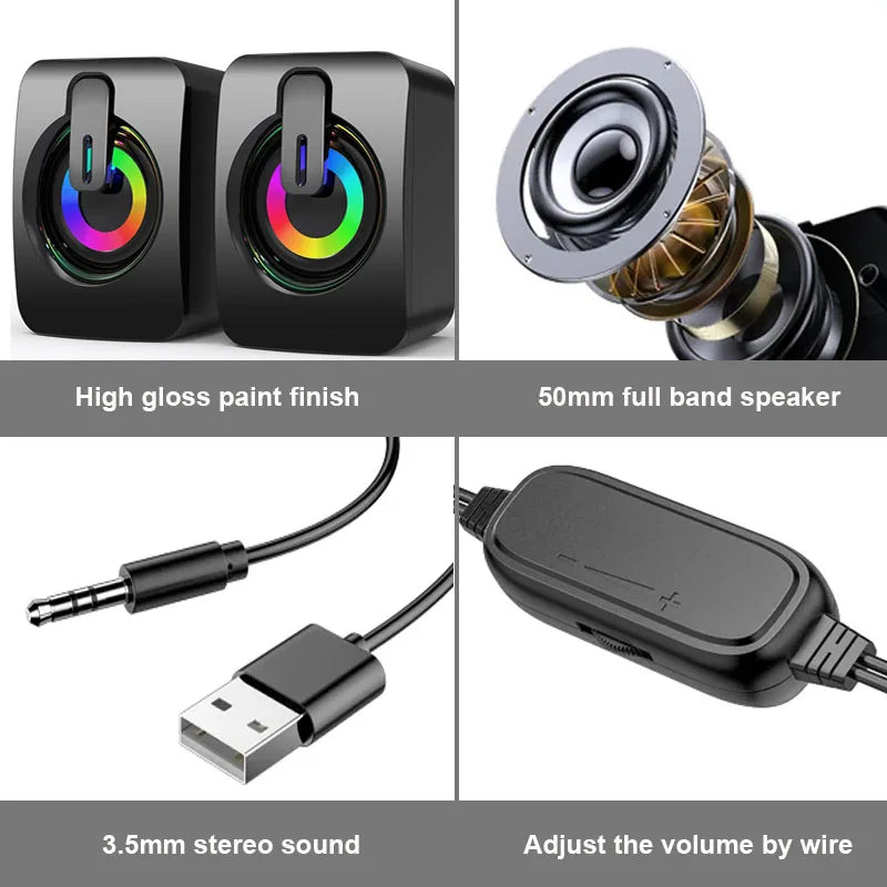 Haut-Parleurs PC Stéréo RGB – Son Hi-Fi avec Bass Renforcé, Connexion USB, Design LED Gamer