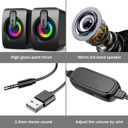 Haut-Parleurs PC Stéréo RGB – Son Hi-Fi avec Bass Renforcé, Connexion USB, Design LED Gamer