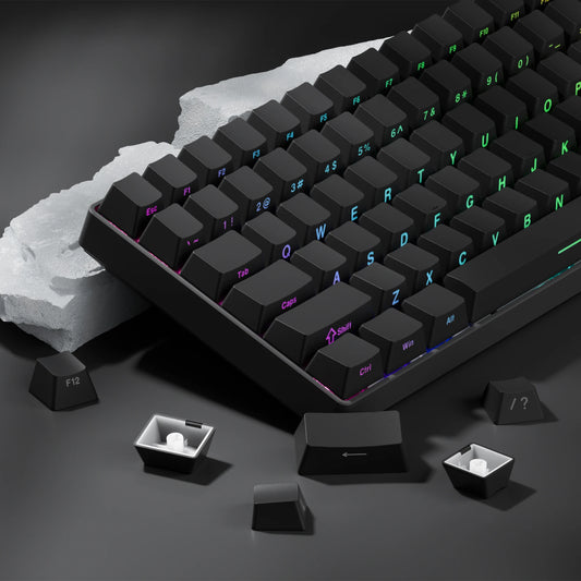 Set de Keycaps PBT Noirs – 123 Touches, Rétroéclairés, Profil Cherry