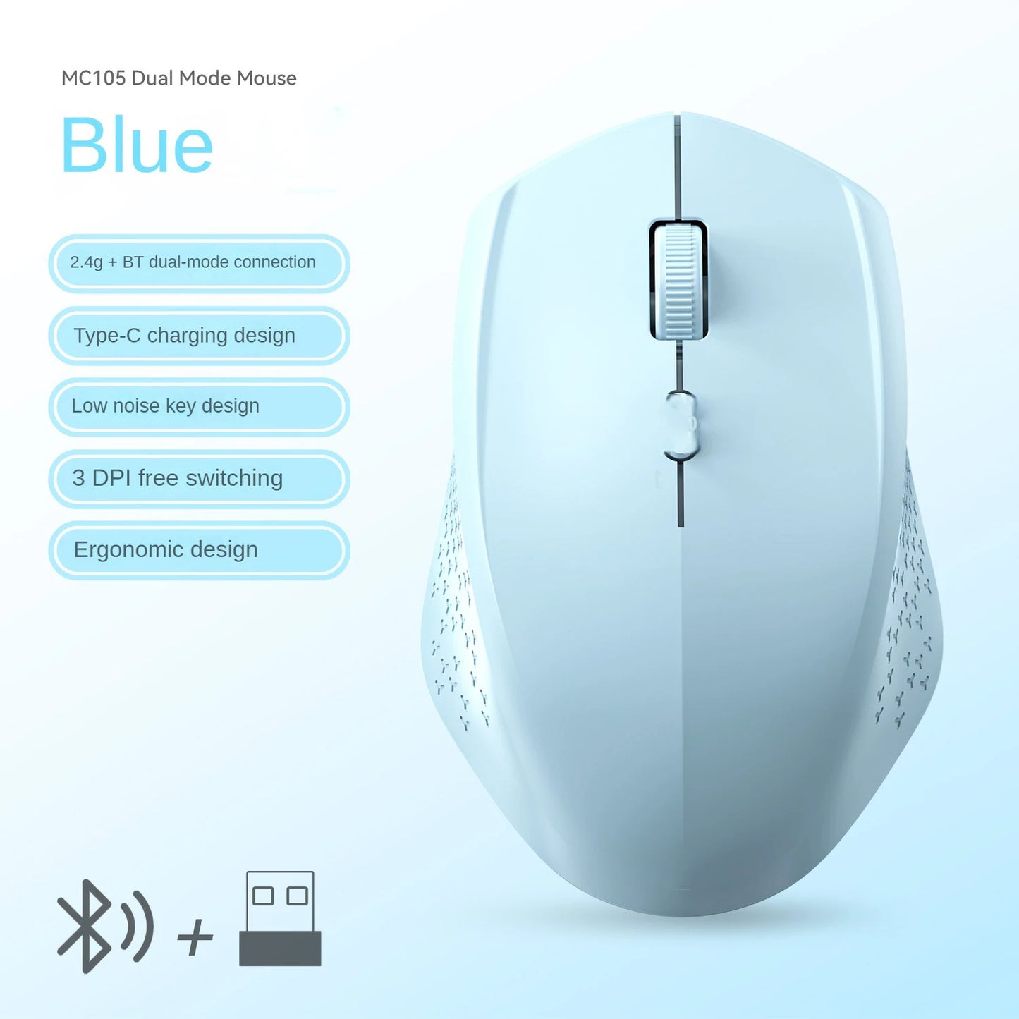Souris Sans Fil Bluetooth 5.2 & 2.4G – Silencieuse | Rechargeable | 1600 DPI | PC & Mac