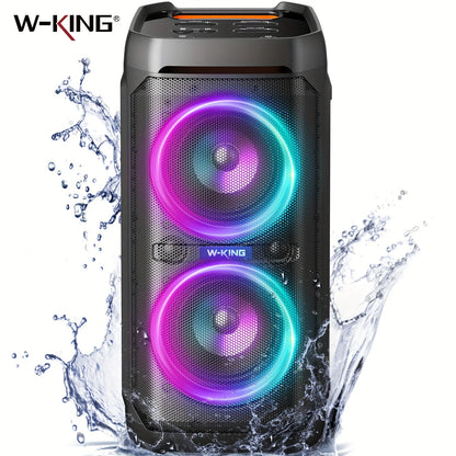 W-KING Enceinte Bluetooth 100W avec Basses Puissantes, IPX6 Étanche, Lumières LED, Bluetooth 5.3 – Boombox Portable pour Fêtes