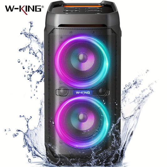 W-KING Enceinte Bluetooth 100W avec Basses Puissantes, IPX6 Étanche, Lumières LED, Bluetooth 5.3 – Boombox Portable pour Fêtes