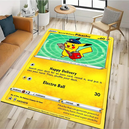Tapis Pokémon Carte Géante – Pikachu & Dracaufeu | Décor Salon & Chambre | Antidérapant