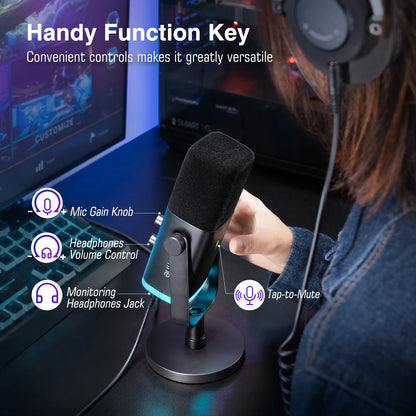 Microphone Gamer & Streaming FIFINE AM8 – Dynamique USB/XLR | RGB | Bouton tactile mute | PC, PS5/PS4